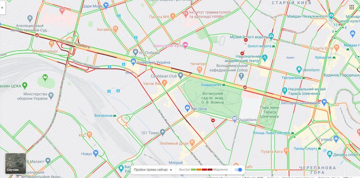 Пробки в Києві 11 червня. Карта: Google Maps