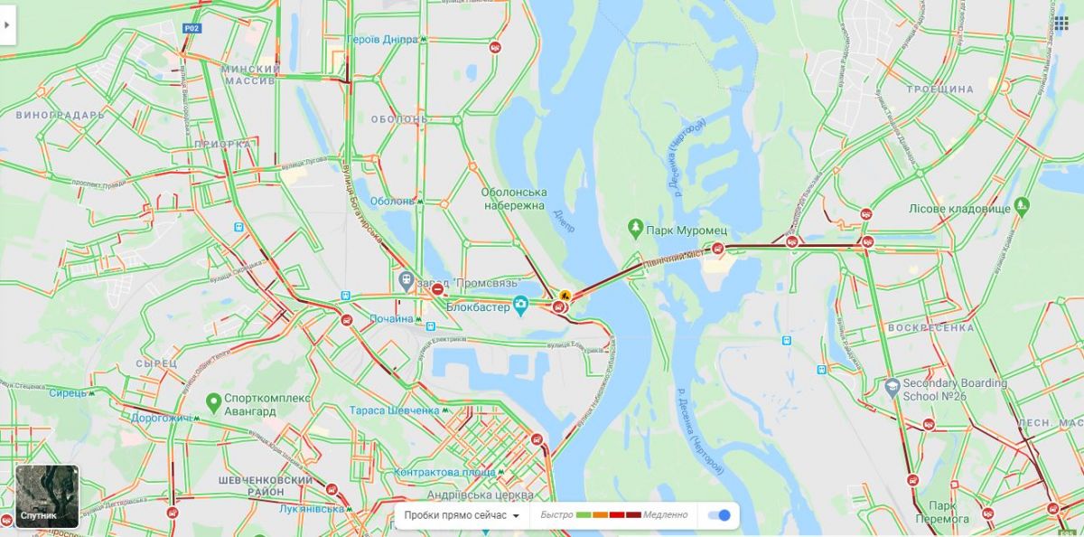 Пробка на Південному мосту. Карта: Google Maps