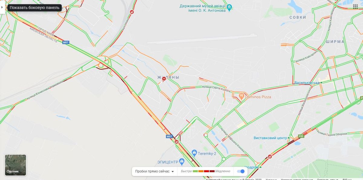 Пробка на Південному мосту. Карта: Google Maps