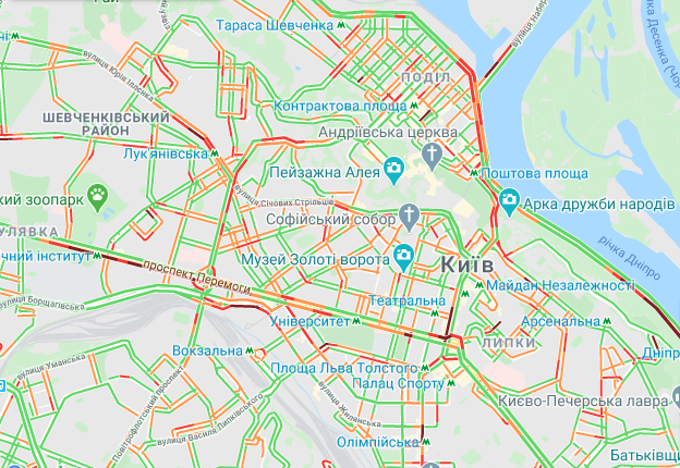Движение в Киеве. Google maps