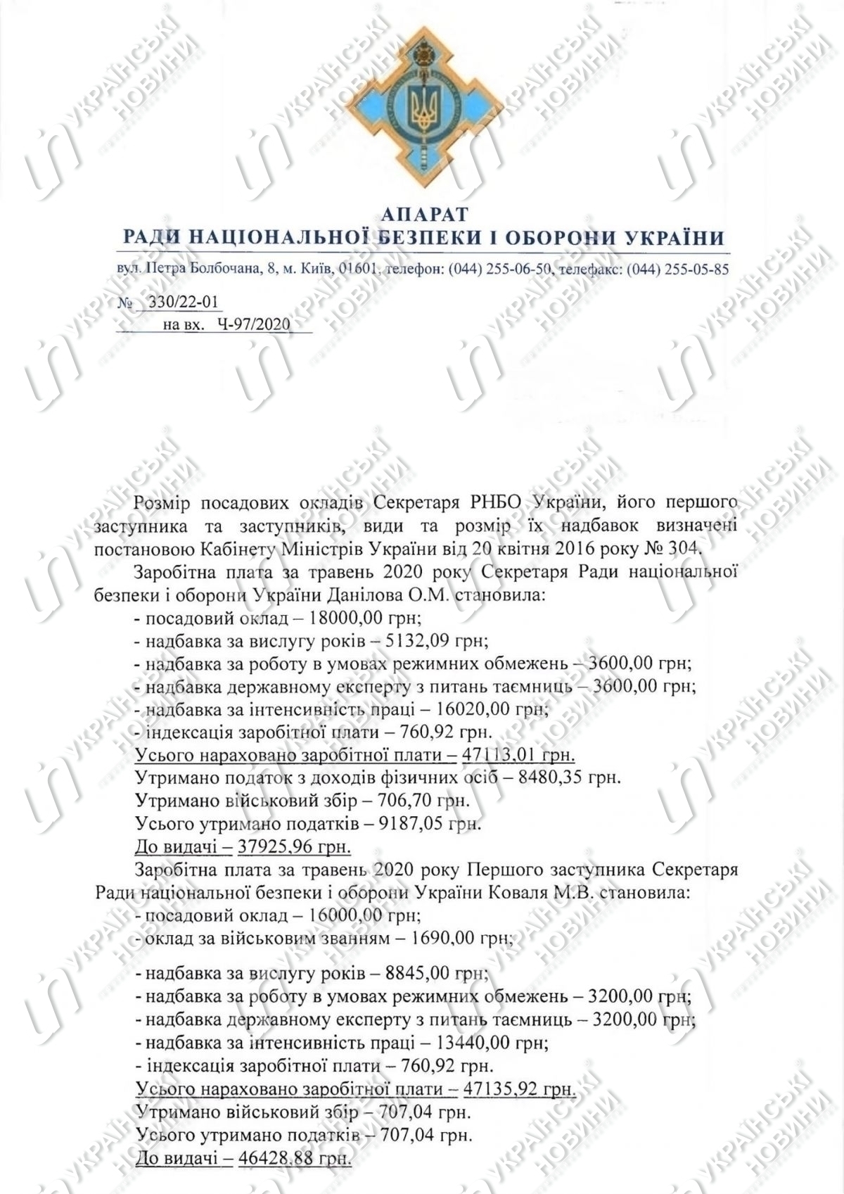Зарплата в СНБО за май