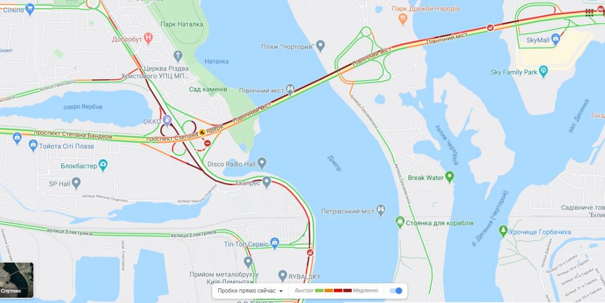 Пробки в Киеве 17 июня на проспекте Шухевича. Карта: Google Maps
