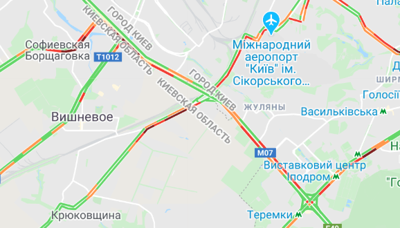 Пробки в Києві. Google Maps