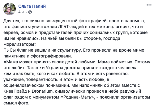 Комментарий Ольги Палий на facebook 