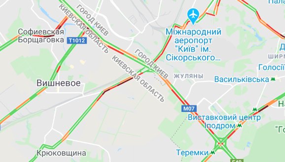Пробки в Киеве. Google Maps