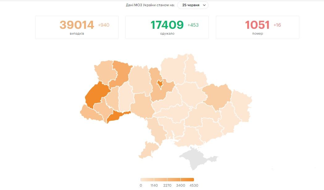 Карта распространения коронавируса. Данные на 25 июня 2020. Скриншот: https://tk.media/
