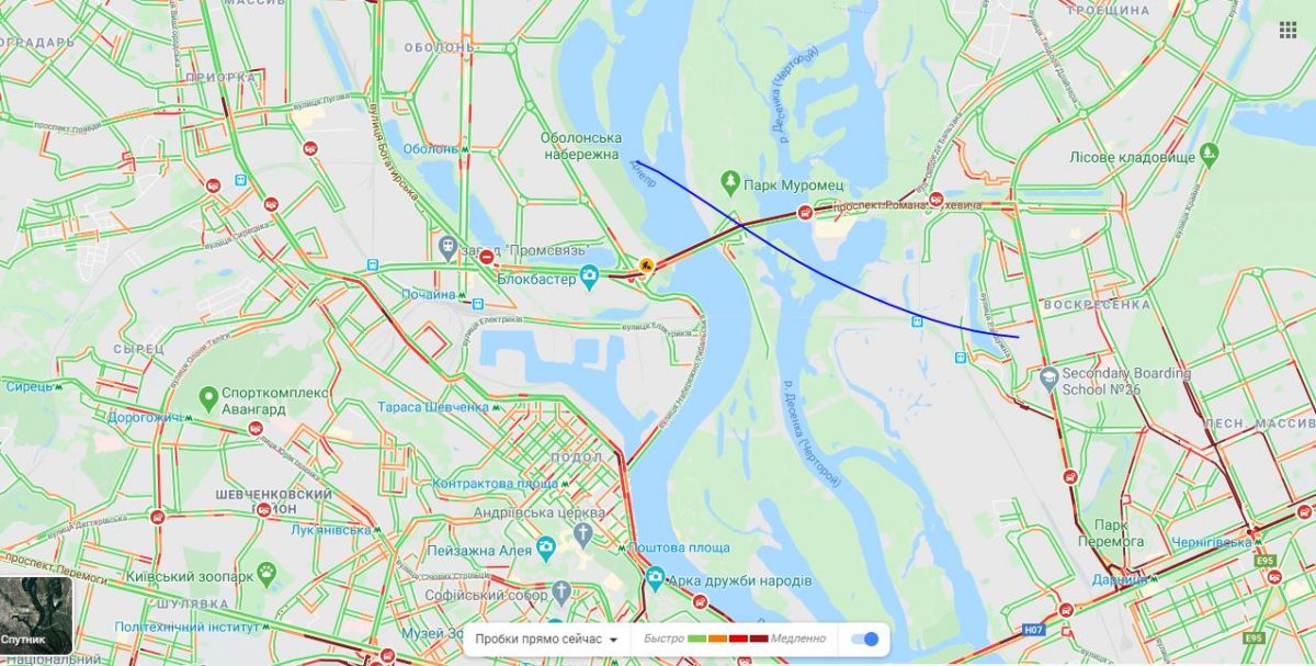 Тягучки на Великій окружній дорозі. Карта: Google Maps