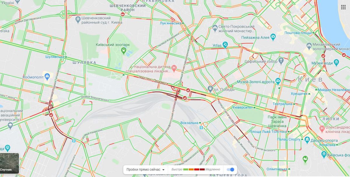 Рух ускладнено в центрі міста. Карта: Google Maps