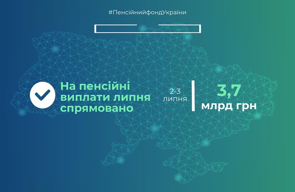 На выплаты пенсий 2-3 июля направили 3,7 млрд гривен. Иинфографика: Пенсионный фонд Украины