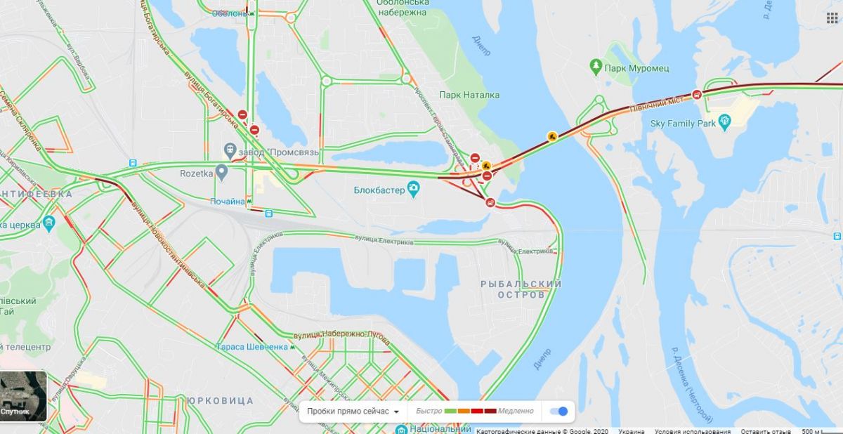 Пробка на проспекте Романа Шухевича. Карта: Google Maps