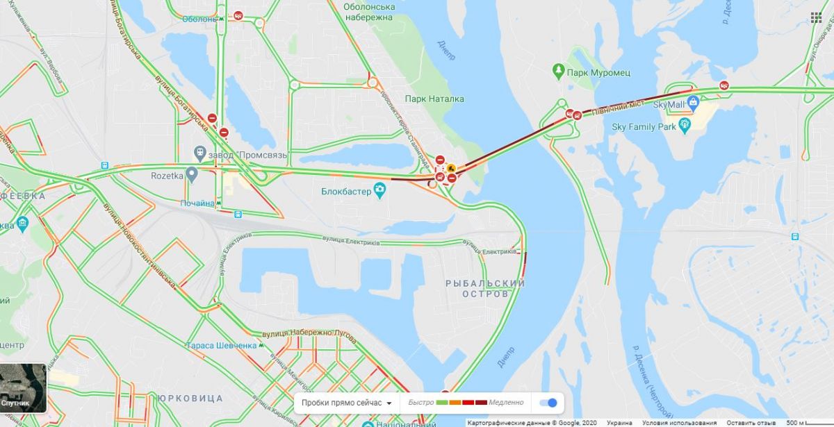 Пробка на Северном мосту. Карта: Google Maps