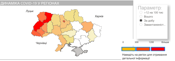 Динаміка коронавіруса по регіонах. Карта: covid19.gov.ua