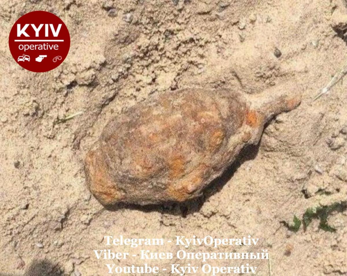 В Киеве нашли ржавую гранату. Фото Facebook/Киев оперативный