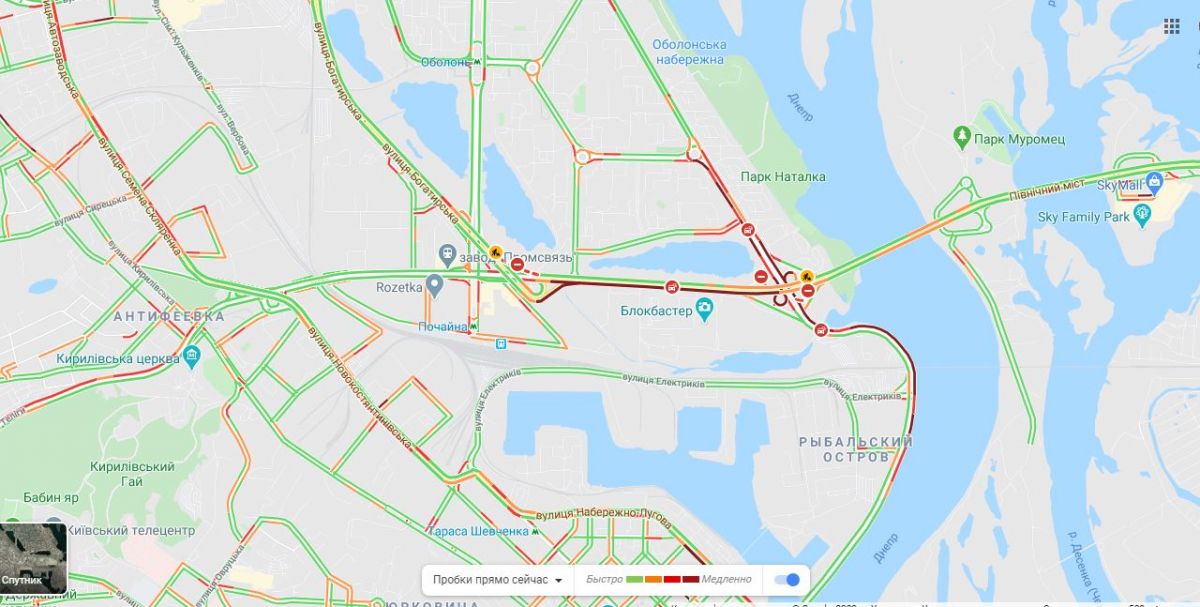 Пробки на проспекте Степана Бандеры. Карта: Google Maps