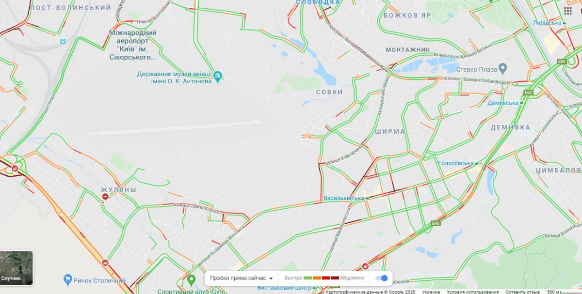 Пробки в Киеве 17 июля. Карта: Google Maps