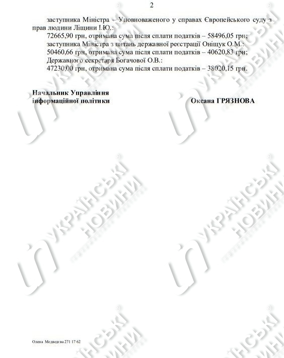 Зарплата в Міністерстві юстиції. Відповідь на запит Українських Новин