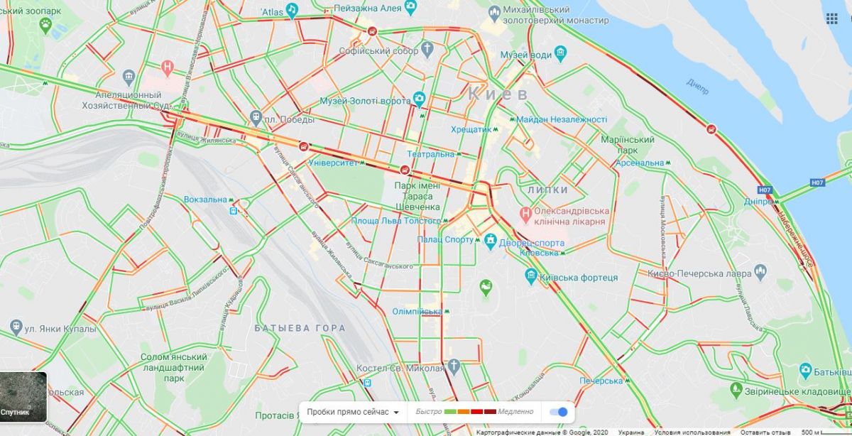 Пробки в Києві 31 липня. Карта: Google Maps