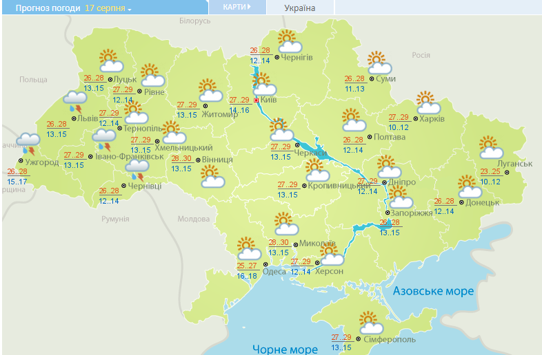 Прогноз погоды. Карта: Укргидрометцентр