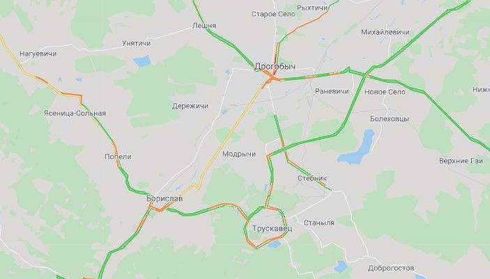 Заторы вокруг Трускавца. Фото: google.com/maps
