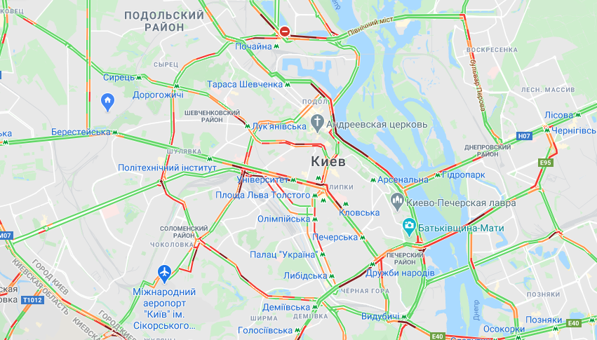 Пробки в Киеве Карта: Google Maps

