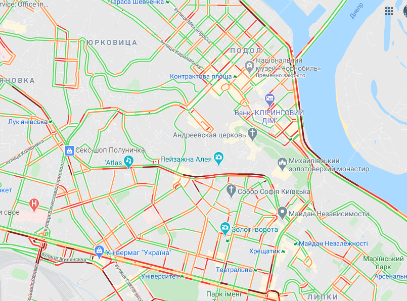 Пробки в центре Киева Карта: Google Maps