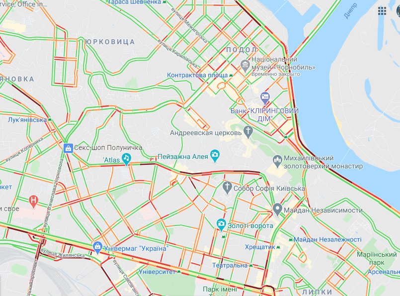 Пробки в центре Киева Карта: Google Maps
