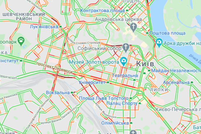 Пробки в Киеве. Фото: Google Maps