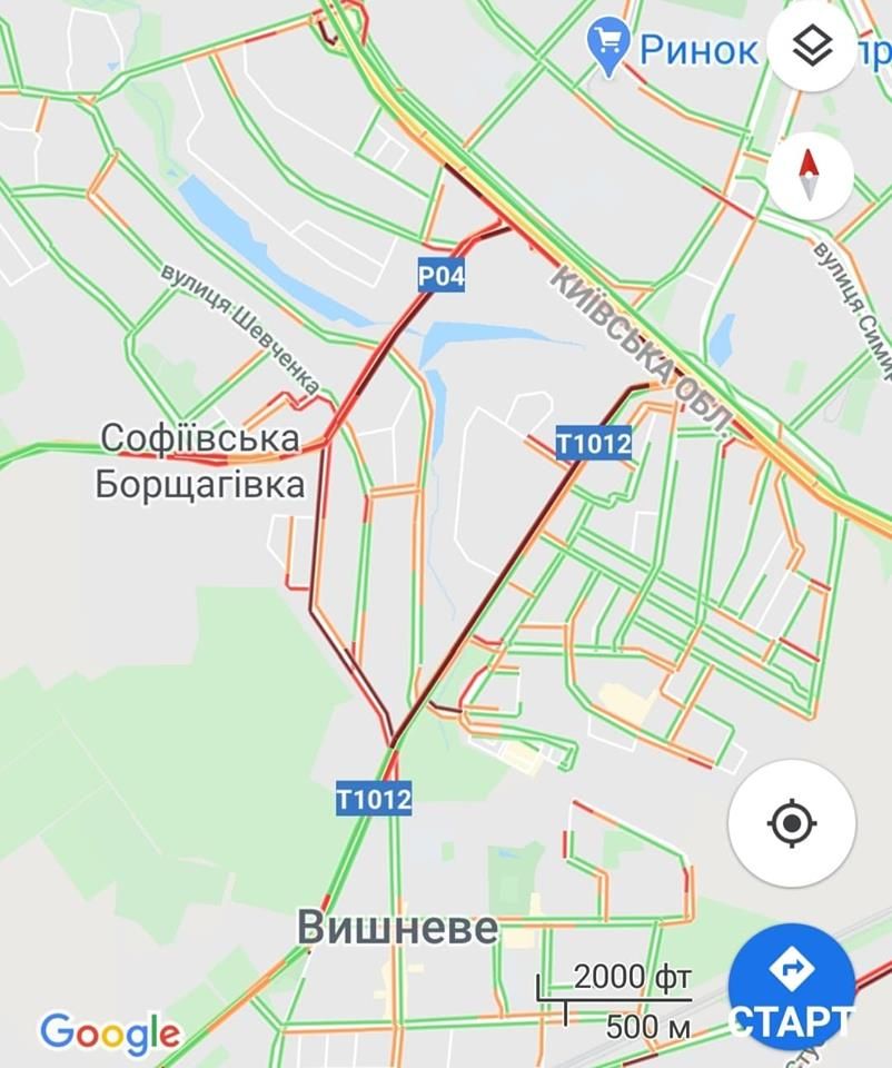 Пробки в Киеве. Карта: Google Maps