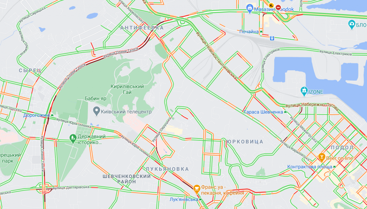 Пробки в Киеве. Фото: Google Maps