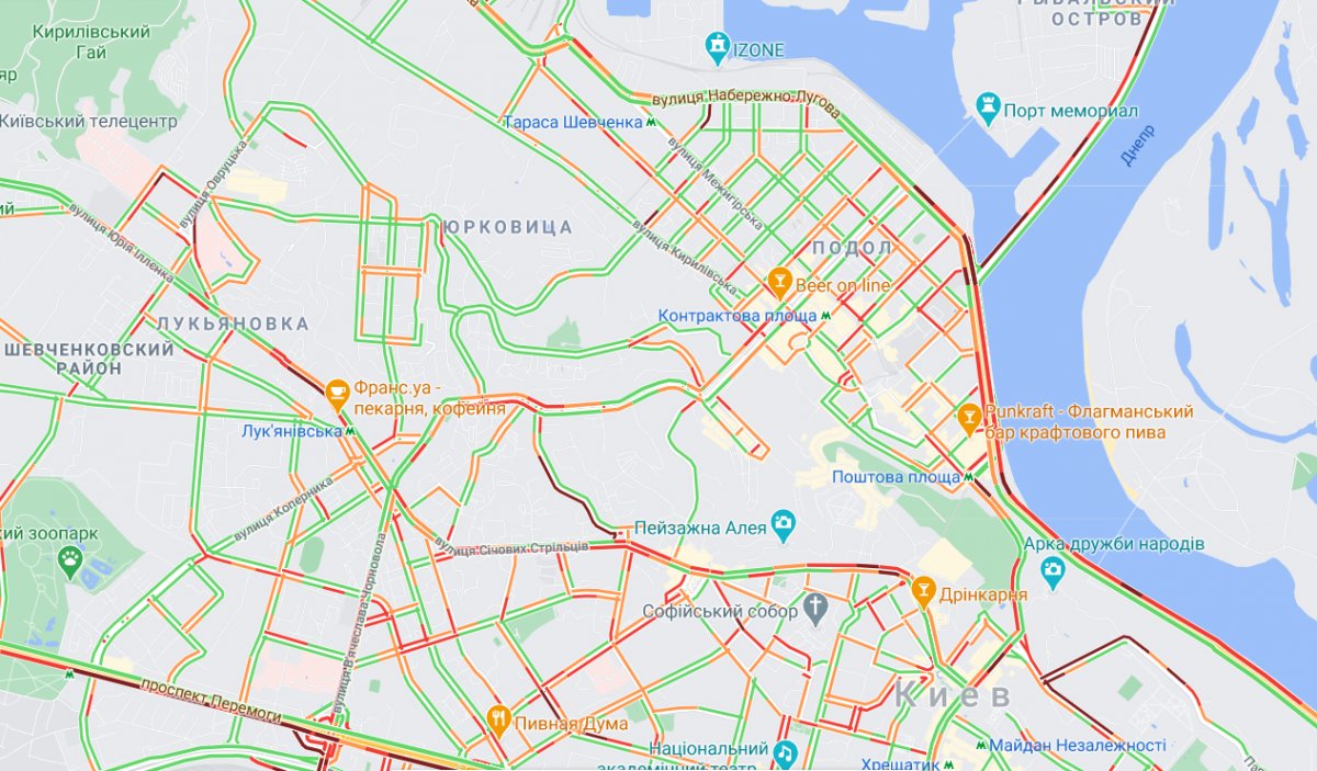 Пробки в Киеве. Фото: Google Maps