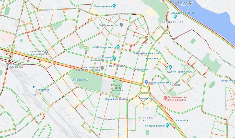 Пробки в Киеве. Фото: Google Maps
