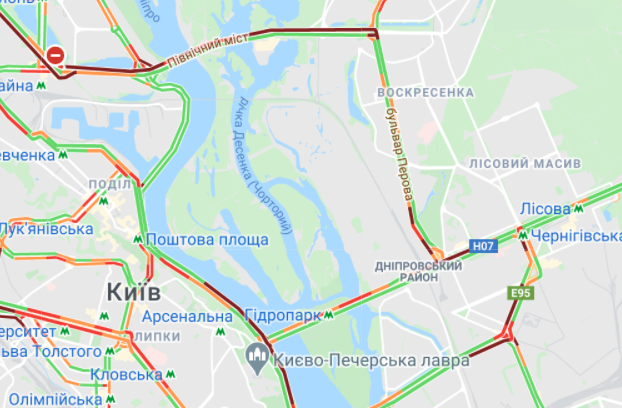 Пробки в Киеве. Карта: Google Maps