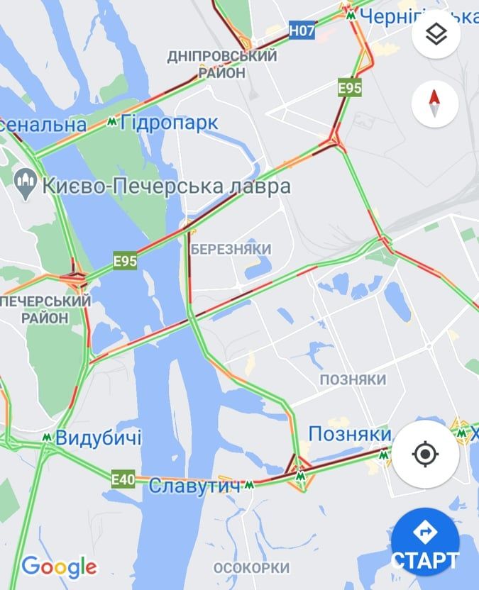 Пробки на мостах. Карта:Google Maps