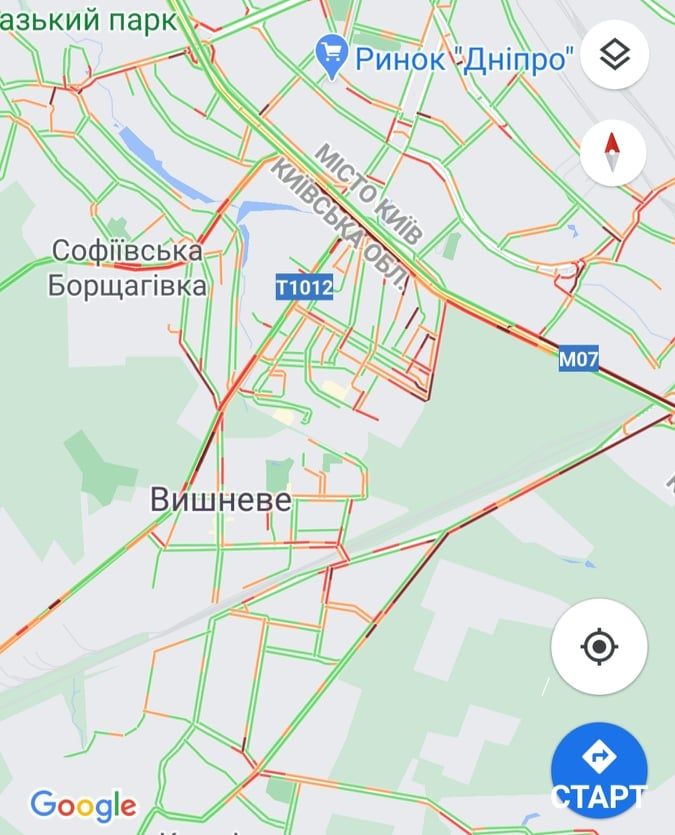 Пробки на въезде в Киев. Карта:Google Maps
