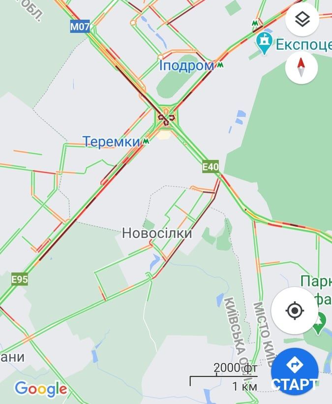 Пробки. Карта:Google Maps
