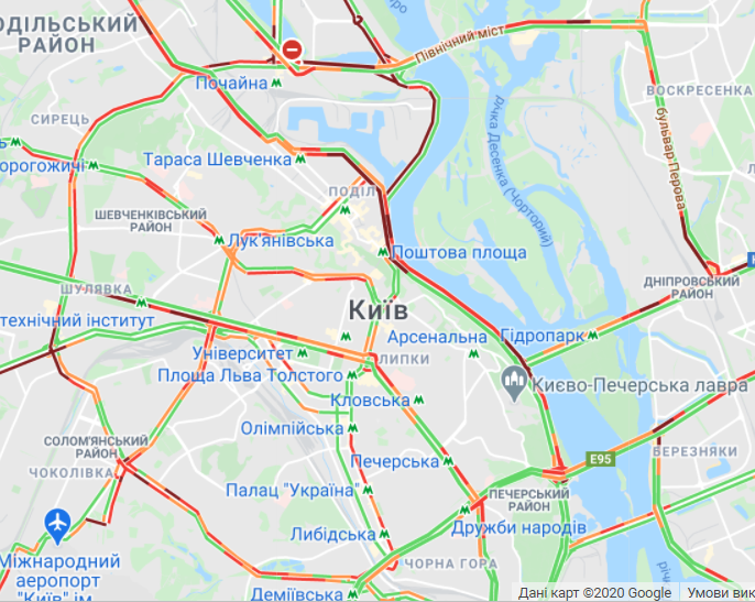 Пробки в Києві.  Карта: