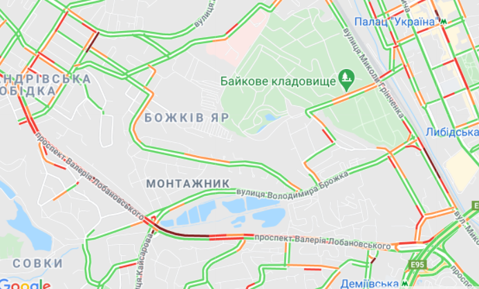 Пробки в Киеве. Карта: Google Maps