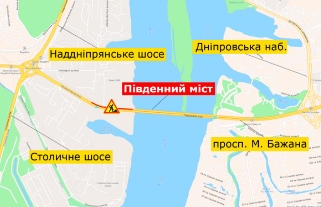 Южный мост. Карта: Киевавтодор