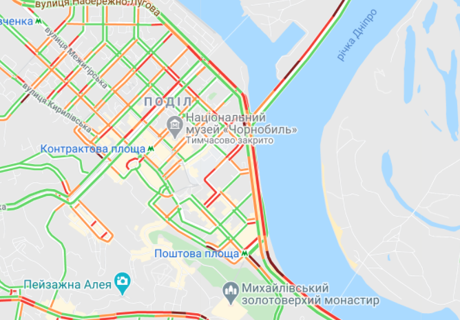 Пробки в Киеве. Карта: Google Maps