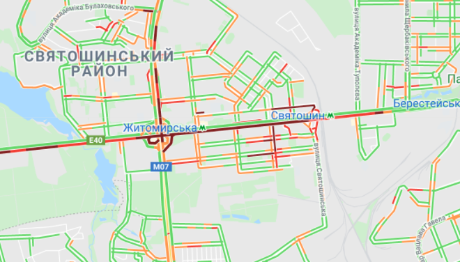 Пробки в Святошинском районе Киева