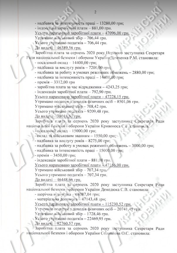 Зарплата Олексія Данилова за серпень.  документ 1