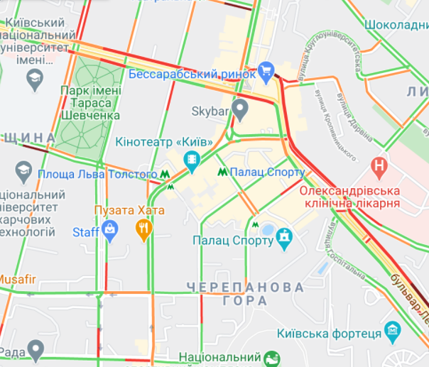 Пробки в Киеве. Карта: Google Maps