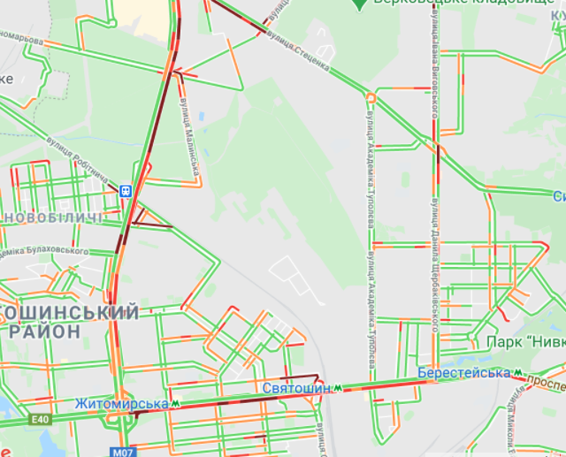 Пробки в Киеве. Карта: Google Maps