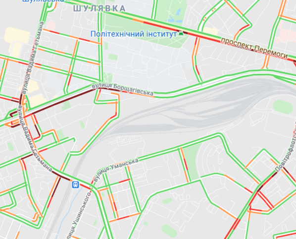 Пробки в Киеве. Карта: Google Maps