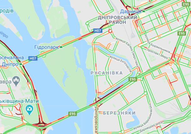 Пробки в Киеве. Карта: Google Maps