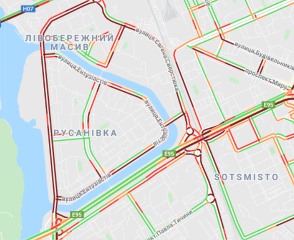 Пробки в Киеве. Фото: Google Maps
