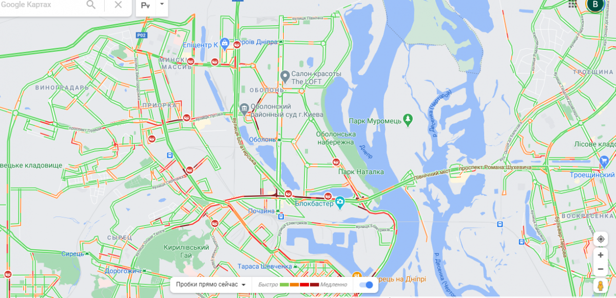 ДТП в Оболонском и Подольском районах. Карта: Google Maps