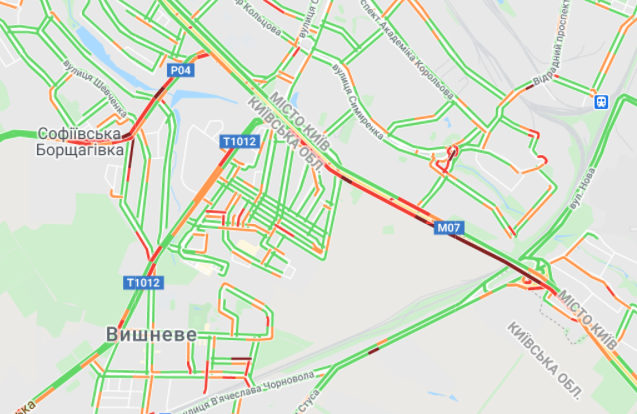 Пробки в Киеве. Карта: Google Maps