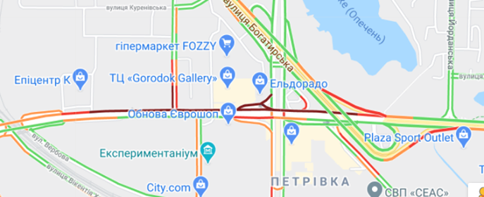 Пробки в Киеве. Фото: Google Maps