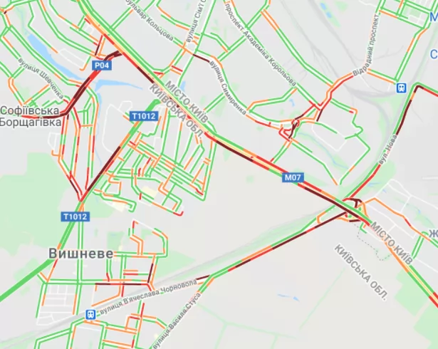 Пробки в Києві.  Карта: Google Maps